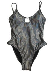 Womens (Junior's) Metallic Silver Shimmer 1 Piece Swimming Swim Suit