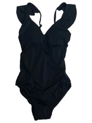 Womens (Junior's) Black 1 PC Ruffled Swimming Swim Suit X-Small