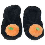 Womens Plush Black & Orange Halloween Pumpkin Ballet Slippers Socks