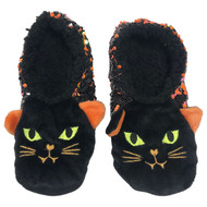 Womens Plush Black Cat Flip Sequin Halloween Ballet Slippers Socks