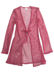 Womens Pink Mesh Long Sleeve Swim Suit Cover Up Cover-Up