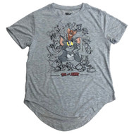 Womens (Jrs) Gray Hi-Low Tom & Jerry Cat & Mouse Tee Shirt T-shirt