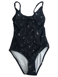 Womens (Junior's) Black Sun Moon & Stars 1 Piece Swimming Swim Suit Small