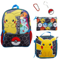 Pokemon Pikachu 16" Backpack & Insulated Lunch Box 5 piece Mega Set, School Bag