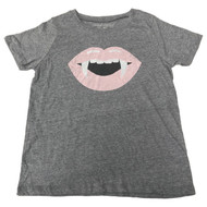Womens (Jrs) Gray & Pink Vampire Lips Halloween Tee Shirt T-shirt