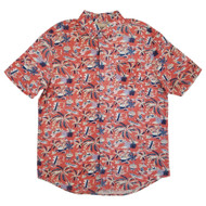 Chaps Mens Red Hawaiian Print Short Sleeve Button Down Untucked Linen Shirt L