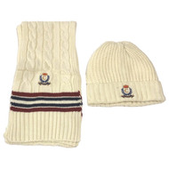 Chaps Mens Beige Cable Knit Scarf & Beanie Stocking Cap Winter Hat Set