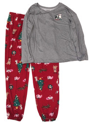 Womens Red Knit Cat Dog Naughty Nice Christmas Holiday Pajamas Sleep Set