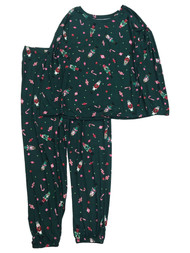 Womens Green Nutcracker Knit Christmas Holiday Pajamas Sleep Set