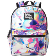Justice Sport Kids 17" Backpack, Silver Multi-Splatter Pattern & Tech Pocket