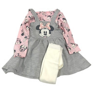 Disney Infant Girls Gray Minnie Mouse Outfit Jumper Dress Shirt Tights