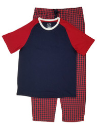 Fruit Of The Loom Mens Blue & Red Raglan Tee Plaid Pants Pajama Set Large