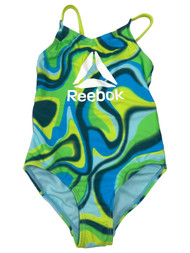 Reebok Girls Pink 1pc Swim Swimming Bathing Suit Green Tie Dye