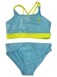 Reebok Girls 2pc Blue & Green Athletic Swim Suit Bikini Tankini