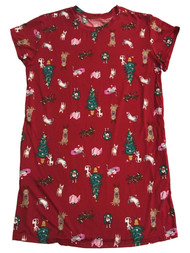 Womens Red Christmas Dog & Cat Holiday Nightgown Sleepshirt Sleep Shirt 2X/3X
