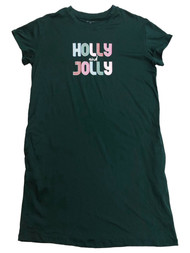 Womens Green Holly & Jolly Holiday Nightgown Sleepshirt Sleep Shirt