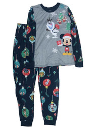 Disney Womens Soft Blue Mickey Mouse Olaf Stitch Pajamas Sleep Set