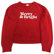 Womens Red Merry & Bright Christmas Holiday Sweat Shirt Sweatshirt Top