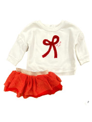 Infant Toddler Girls Christmas Bow Red Tutu Skirt & Sweatshirt Outfit Set