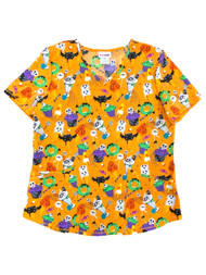 Womens Orange Halloween Scary Sweet Scrub Medical Smock Scrubs Shirt