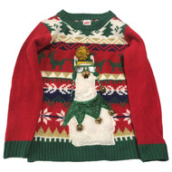 Boys Red & Green Sparkle Llama Christmas Holiday Sweater