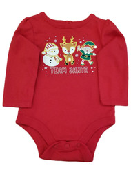 Infant Girls Red Team Santa Elf & Reindeer Christmas Holiday Bodysuit