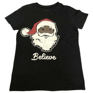 Womens Black Santa Claus Believe Christmas Holiday T-Shirt Tee Shirt