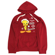 Looney Tunes Womens (Jrs) Red Tweety Bird Holiday Hoodie Sweatshirt