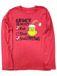 Boys Red Grinch Long Sleeve Christmas Holiday T-Shirt Tee Shirt Size Large