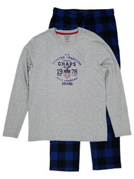Chaps Mens 2-Piece Gray & Blue Plaid Long Sleeve Sleepwear Pajama Set Medium