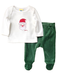 Infant Boys & Girls Green & White Velour Christmas Santa Claus Outfit Set