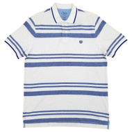 Chaps Mens White Blue Birdseye Stripe Short Sleeve Pique Polo Shirt