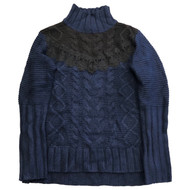 Simply Vera Wang Womens Blue Cable Knit & Black Lace Pull-Over Sweater Medium