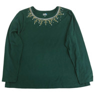 Womens Long Green Rhinestone Christmas Light Holiday T-Shirt Tee Shirt 1X