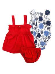 Carters Infant Girls 2 PK Red Blue Floral Dress & Romper Bodysuit Set