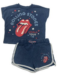 Toddler Girls Blue Rolling Stones Baby Outfit Rocker Shorts & Top Set