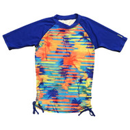 Reebok Womens Blue & Orange Palm Tree Athletic Swim Suit Rash Guard Shirt