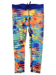 Reebok Womens Orange Stripe Palm Tree Print Swim Leggings Bottoms Pants
