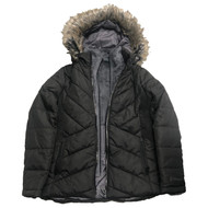 Womens Plush Trimmed Quilted Black Winter Coat Puffer Jacket