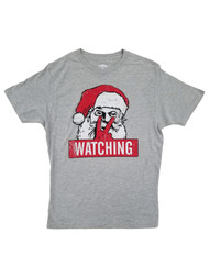 Mens Gray Santa Is Watching Christmas Tee Short Sleeve Holiday T-Shirt 2XL