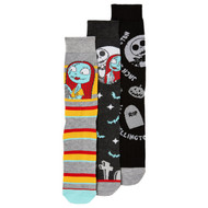 Bioworld Adult Mens 3 Pair Crew Socks Set Nightmare Before Christmas Stripe