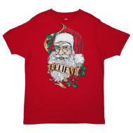 Mens Red Short Sleeve Santa Claus Believe Christmas Holiday T-Shirt