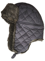 Womens Water Resistant Gray Quilted Trapper Hat Winter Cap