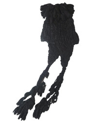 Womens Chunky Black Knit Braided Trapper Hat Cap