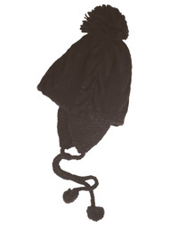 Womens Black Knit Pom Braided Trapper Hat Cap