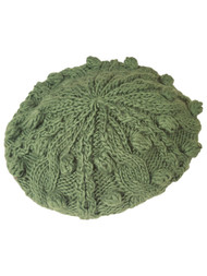 Womens Lumpy Knit Green Crochet Beret Hat