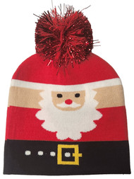 Womens Shiny Red Santa Claus Beanie Holiday Christmas Stocking Cap Hat