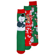 Bioworld Adult Mens 3 Pair Crew Socks Set Rudolph Reindeer Christmas Holiday