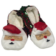 Womens Plush Green & Red Flip Sequin Santa Christmas Holiday Slippers