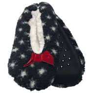 Womens Plush Black Polka Dot Christmas Holiday Slipper Socks OSFM